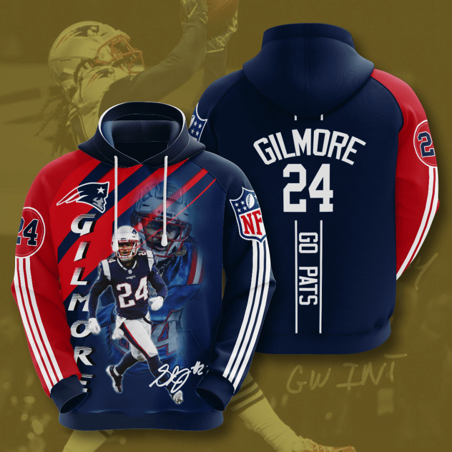 No 24 New England Patriots Stephon Gilmore 3D All Over Printed Hoodie Size S 4XL