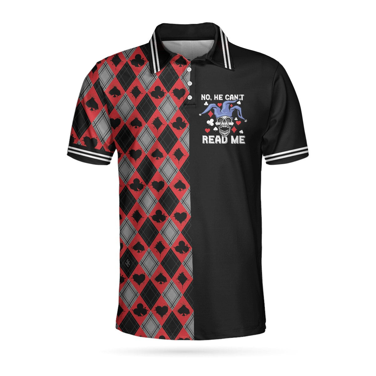 No He Cant Read Me Playing Card Polo Shirt Argyle Pattern Skull Polo Shirt Cool Poker Shirt For Men