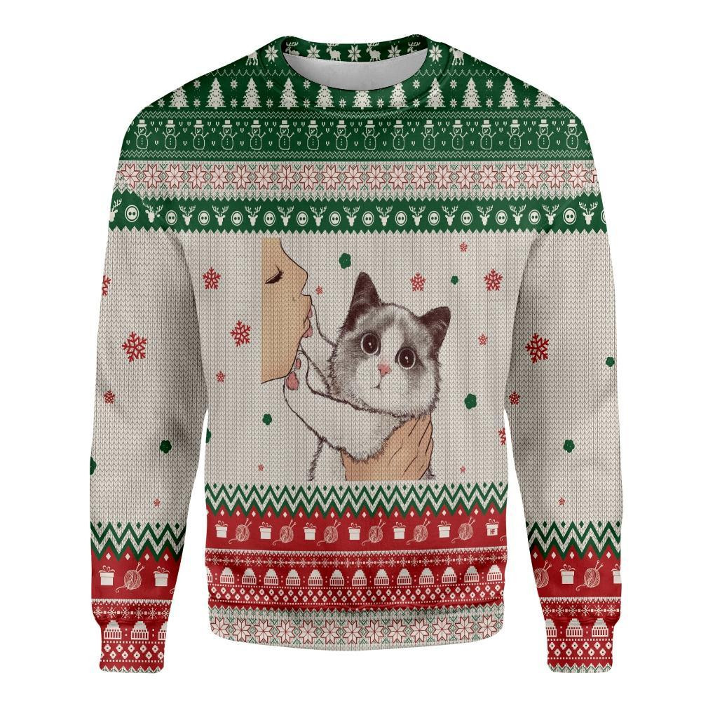 No Kiss Cat Meow Ugly Christmas Sweater