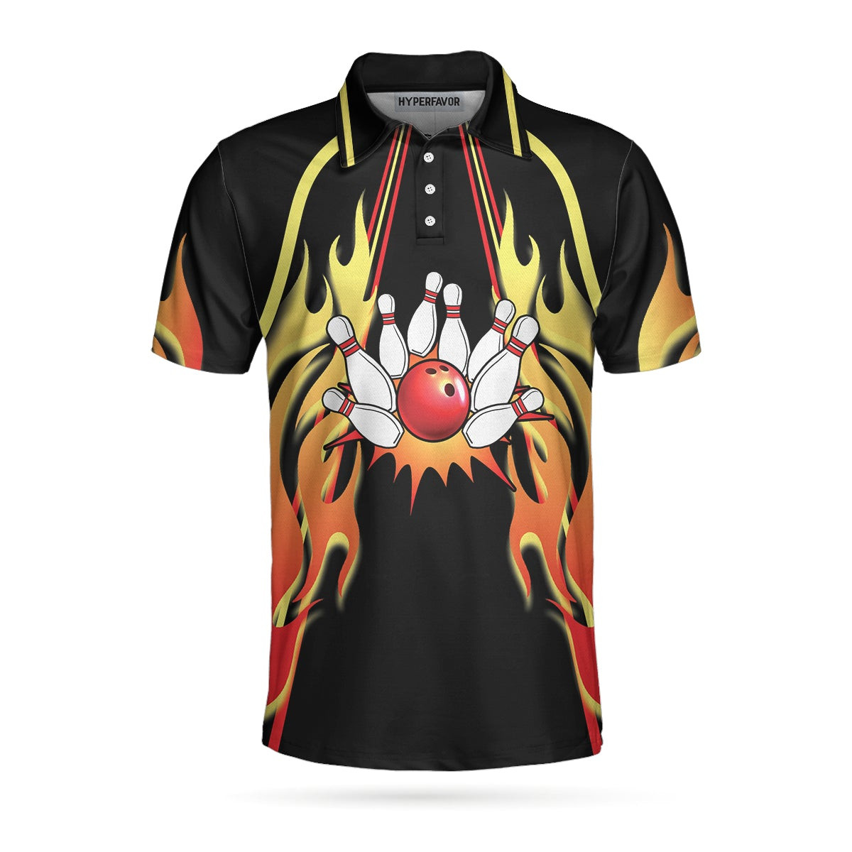 No Pin Left Behind Bowling Polo Shirt Black Shirt With Flames Polo Style Bowling Shirt For Men