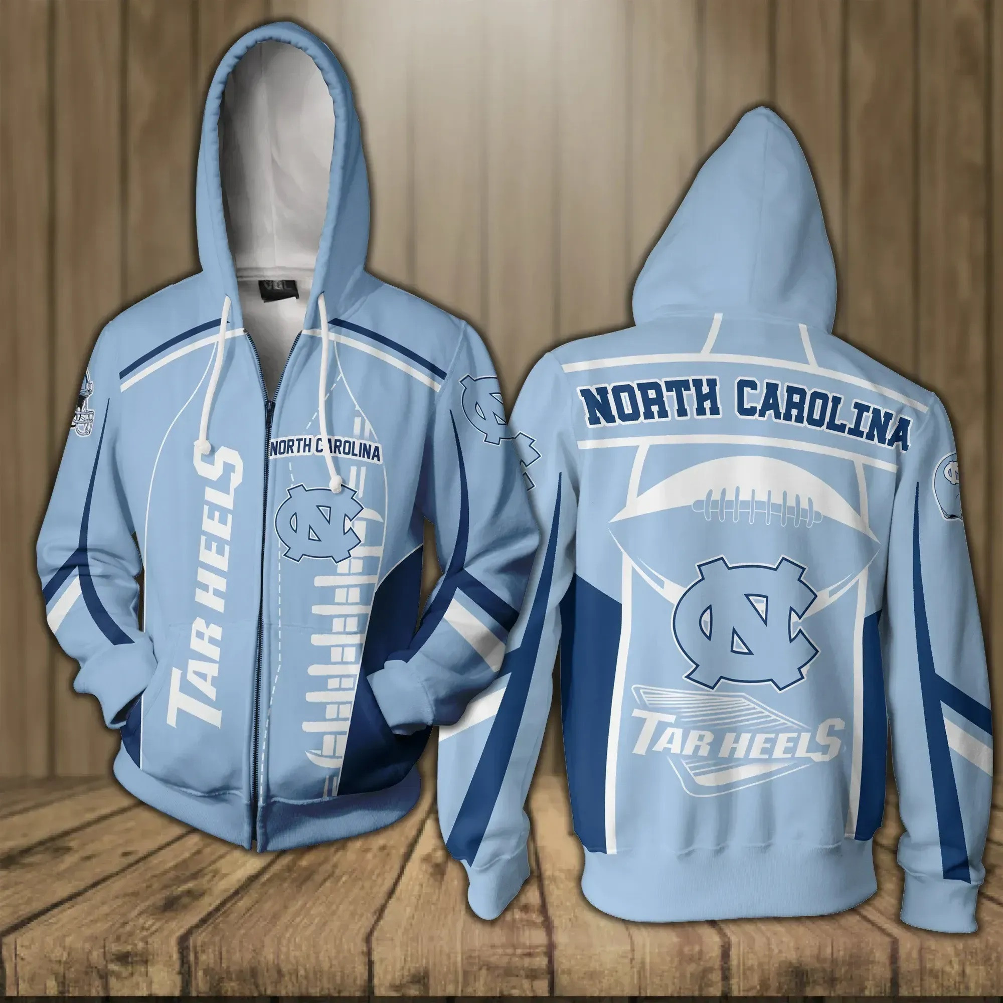 North Carolina Tar Heels Football Team 3d Printed Unisex Zipper Hoodie