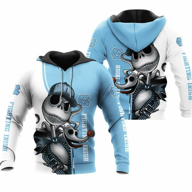 North Carolina Tar Heels Jack Skellington And Zero 3D Printed Hoodie Tshirt