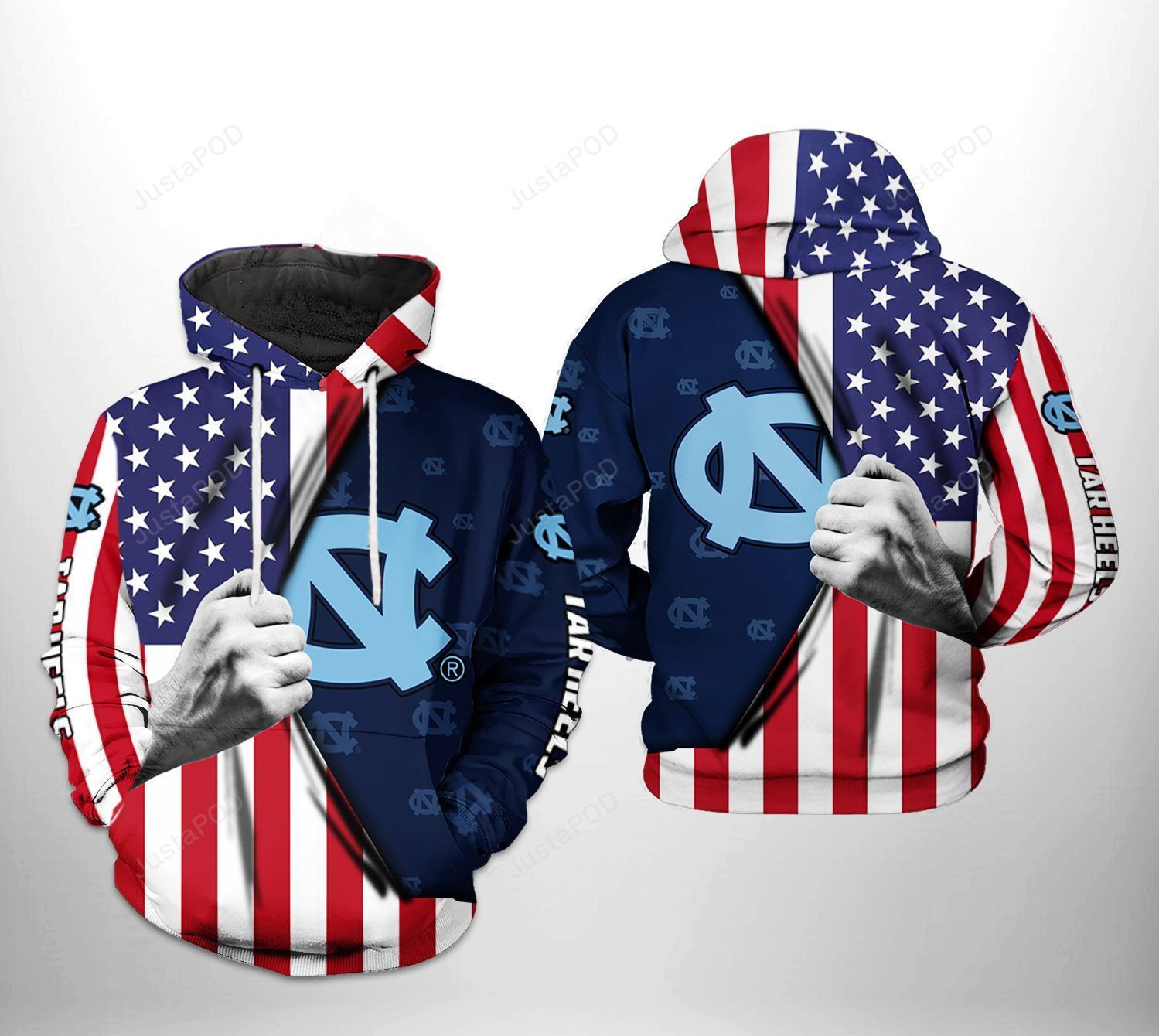 North Carolina Tar Heels NCAA US Flag 3D All Over Print Hoodie