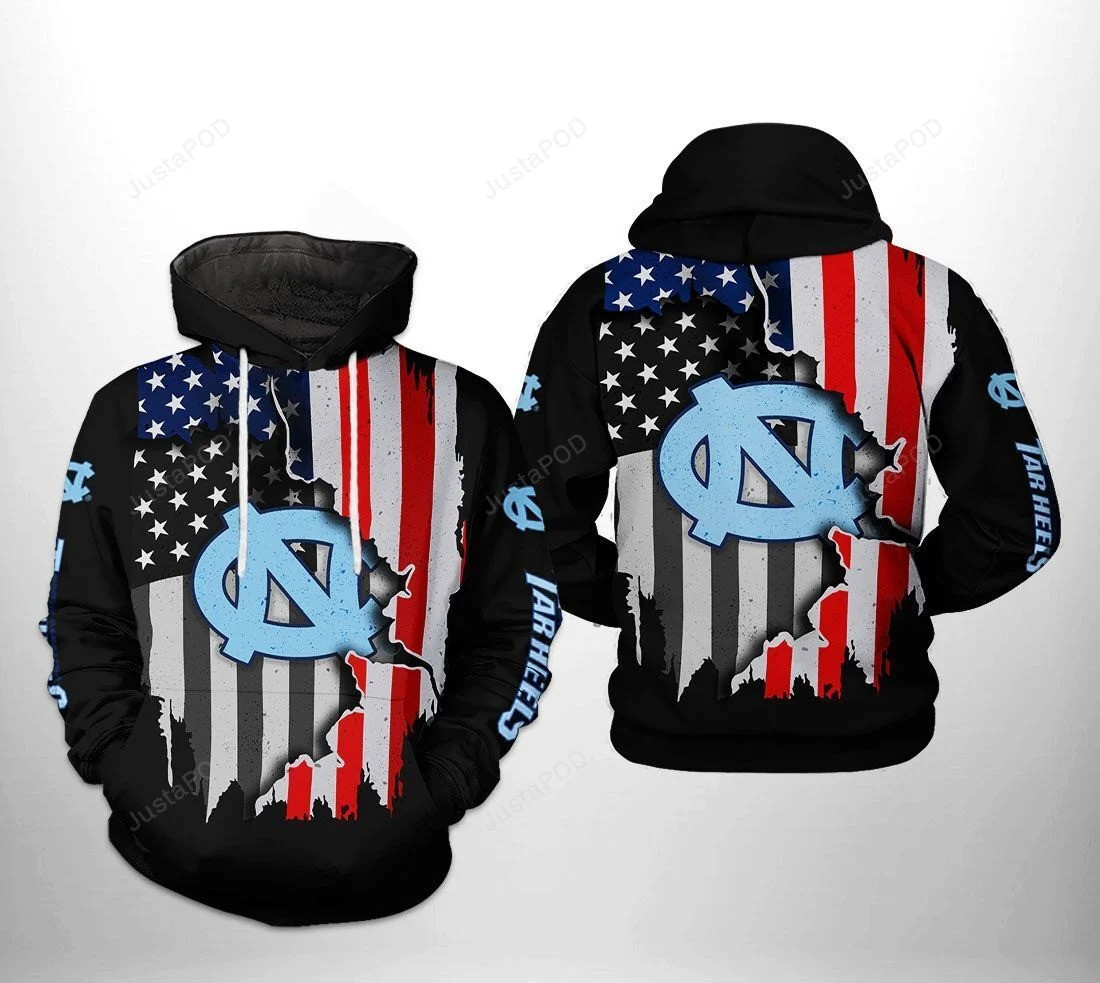 North Carolina Tar Heels NCAA US Flag 3D All Over Print Hoodie