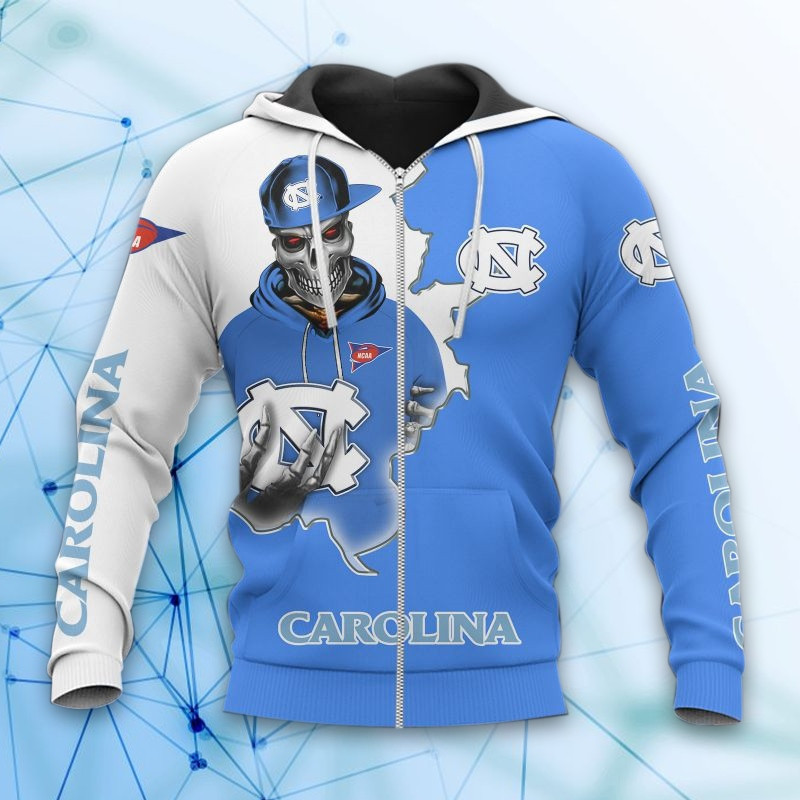 North Carolina Tar Heels Skull 3d All Over Print Hoodie And Zip Up