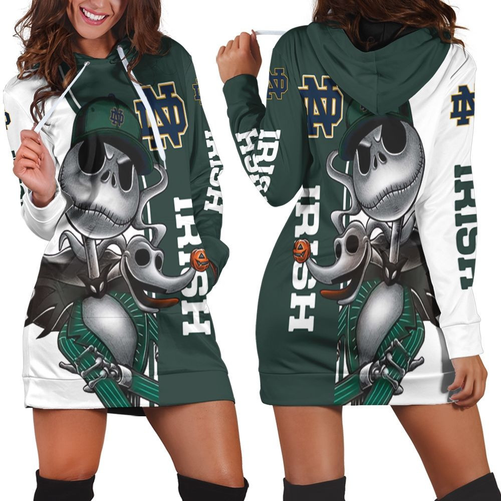 Notre Dame Fighting Irish Jack Skellington And Zero Hoodie Dress Sweater Dress Sweatshirt Dress