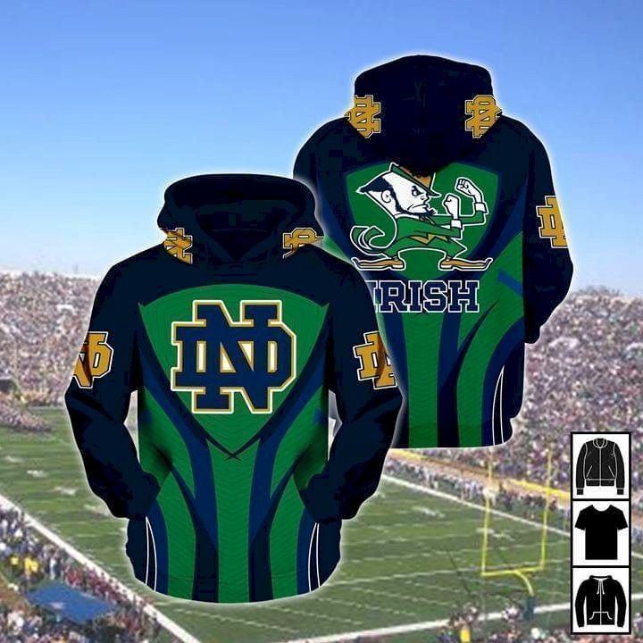 Notre Dame Fighting Irish Mascot For Irish Fan Pullover And Zippered Hoodies Custom 3D Graphic Printed 3D Hoodie All Over Print Hoodie For Men For Women