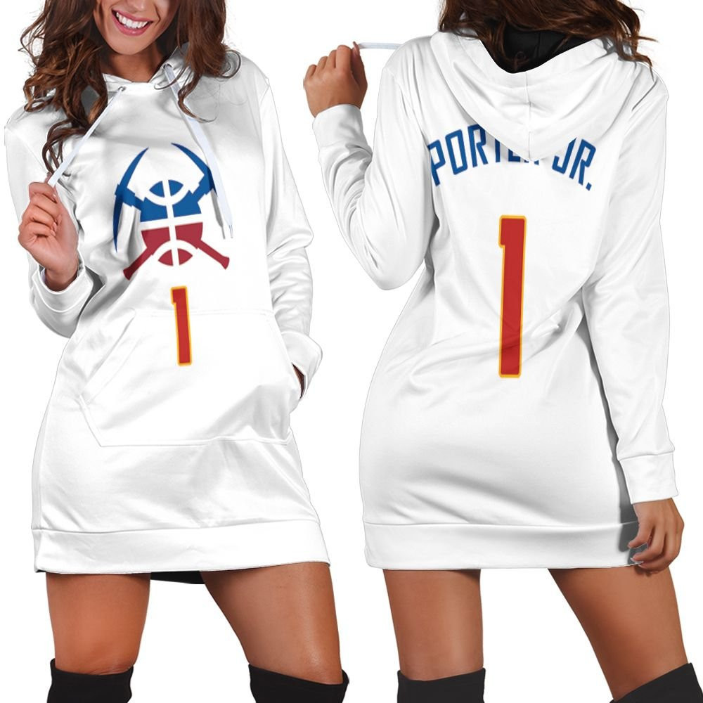 Nuggets Michael Porter Jr 1 2020-21 Earned Edition White Jersey Inspired Style Hoodie Dress Sweater Dress Sweatshirt Dress