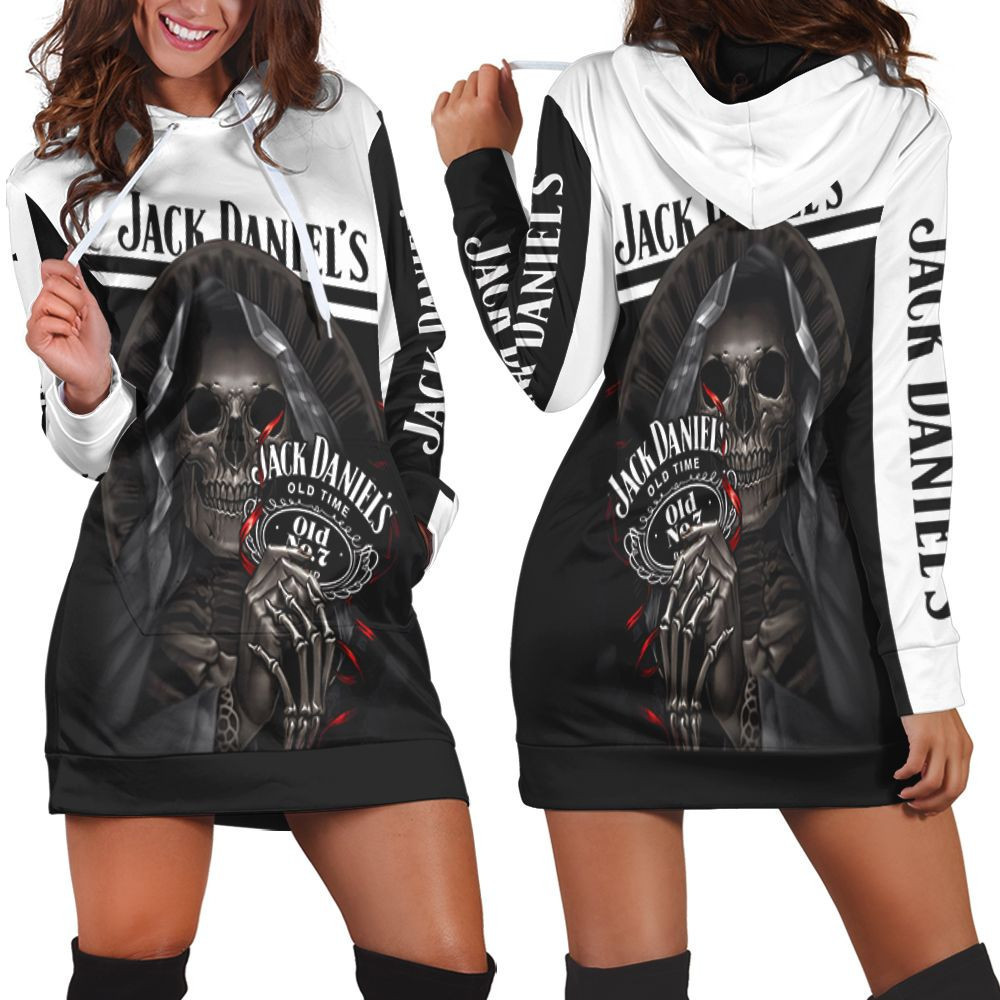Nun Skull Hold Jack Daniels Logo For Lovers 3d Hoodie Dress Sweater Dress Sweatshirt Dress