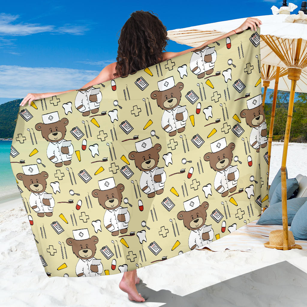 Nurse Bear Pattern Print Sarong Cover Up Nurse Bear Pareo Wrap Skirt Dress