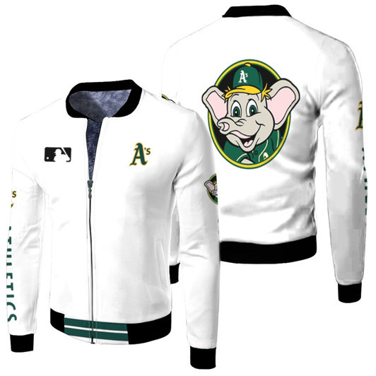 Oakland Athletics Mlb Baseball Team Stomper Logo White Fleece Bomber Jacket