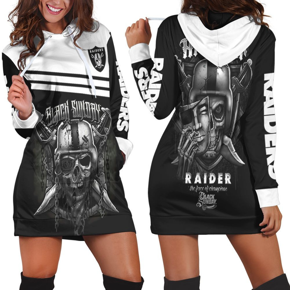 Oakland Raiders Black Sunday Skull 3d Hoodie Dress Sweater Dress Sweatshirt Dress