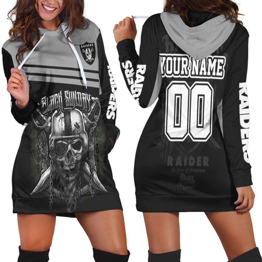 Oakland Raiders Black Sunday Skull 3d Hoodie Dress Sweater Dress Sweatshirt Dress