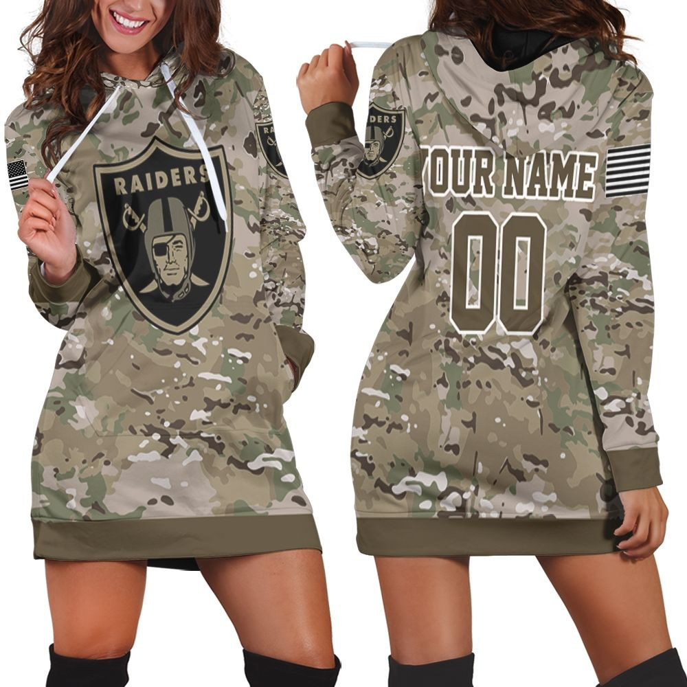 Oakland Raiders Camouflage Veteran Personalized Hoodie Dress Sweater Dress Sweatshirt Dress