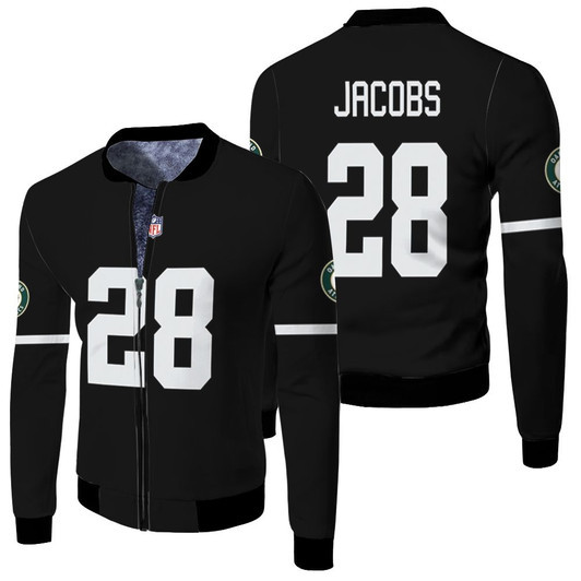 Oakland Raiders Joshua Jacobs 28 Nfl Game Black 2019 Jersey Style Gift For Raiders Fans Fleece Bomber Jacket