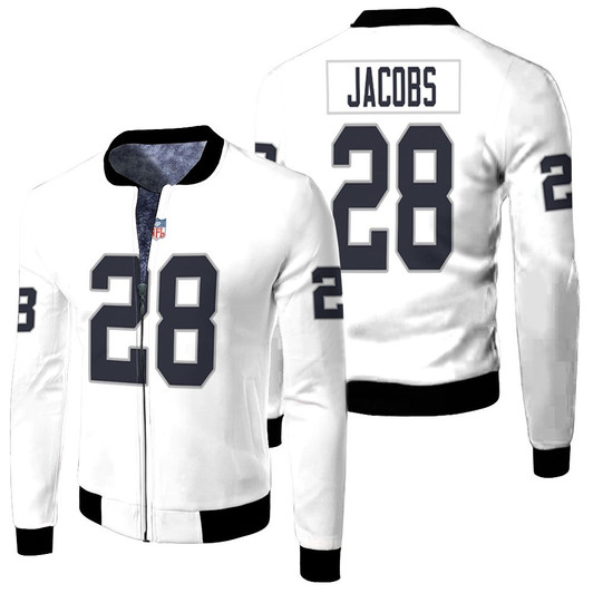 Oakland Raiders Joshua Jacobs 28 Nfl Retired Player Game White 2019 Jersey Style Gift For Raiders Fans Fleece Bomber Jacket