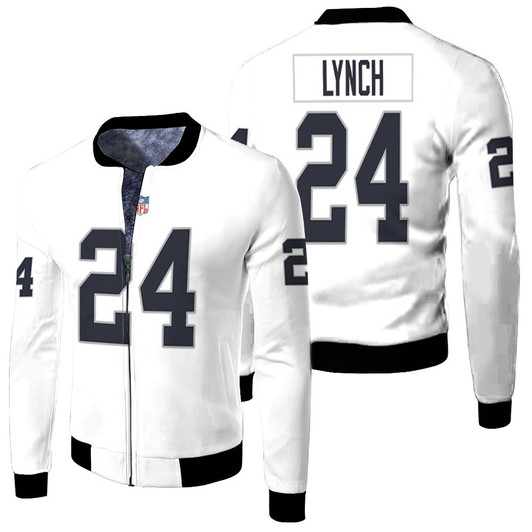 Oakland Raiders Marshawn Lynch 24 Nfl Retired Player Game White 2019 Jersey Style Gift For Raiders Fans Fleece Bomber Jacket