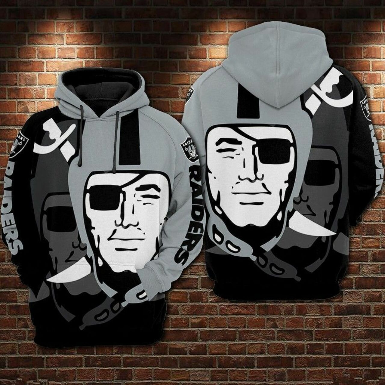 Oakland Raiders Nfl Football Big Logo Gray 3d Hoodie For Men For Women Oakland Raiders All Over