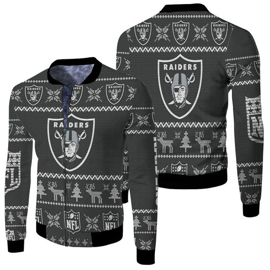 Oakland Raiders Nfl Ugly Christmas Fleece Bomber Jacket