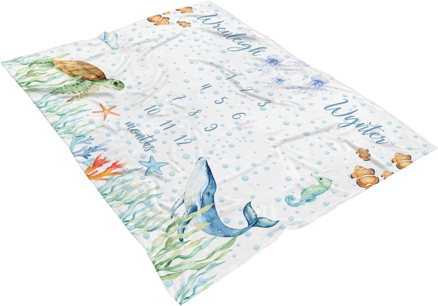 Personalized Whale Turtle Fish Twin Month Blanket