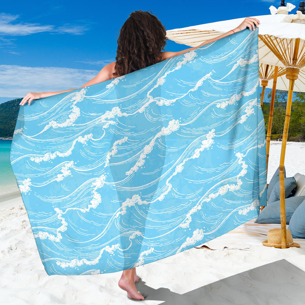 Ocean Wave Pattern Print Sarong Cover Up Ocean Wave Pareo Wrap Skirt Dress