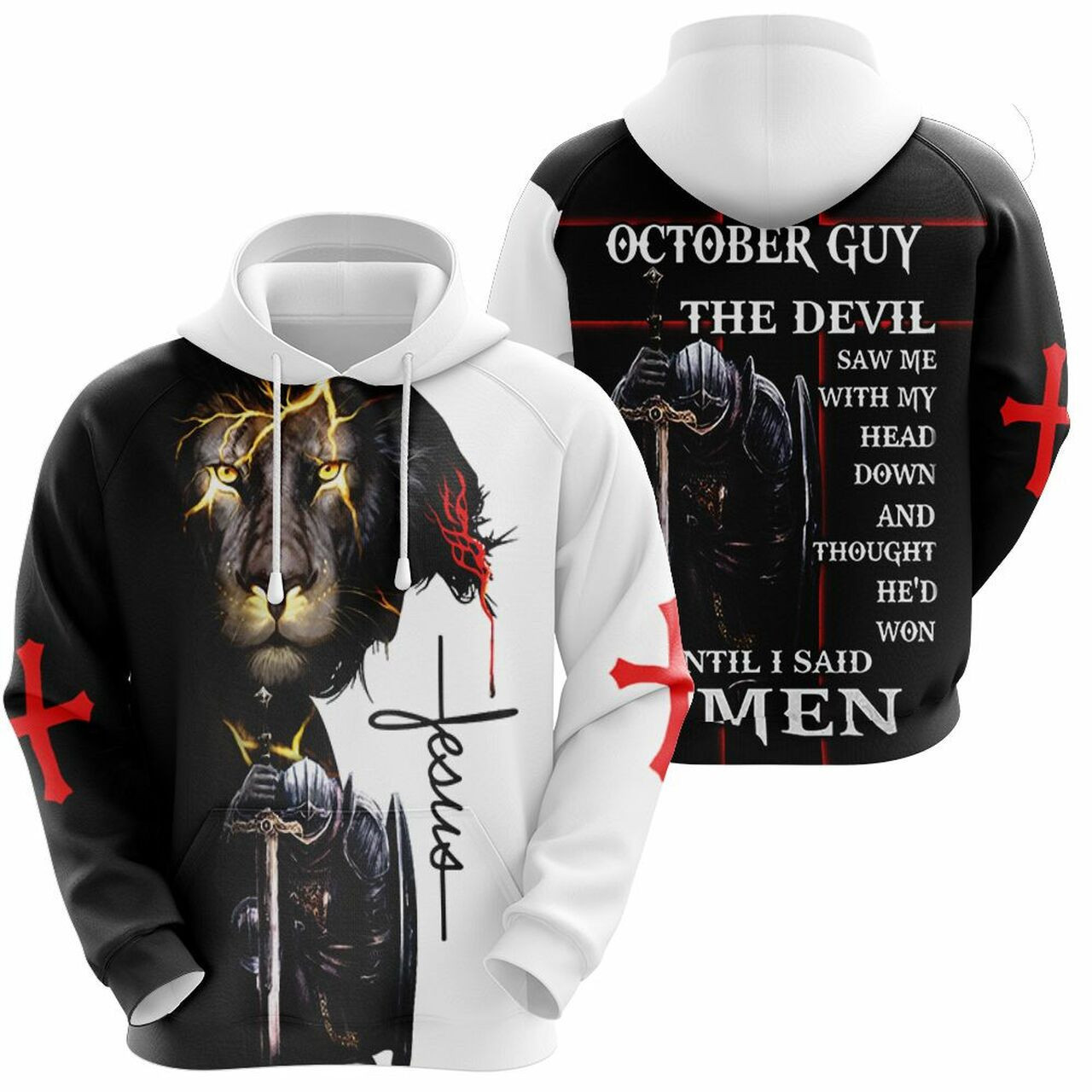 October Guy The Devil Saw Me With My Head Down Until I Said Amen Bomber Jersey Hoodie