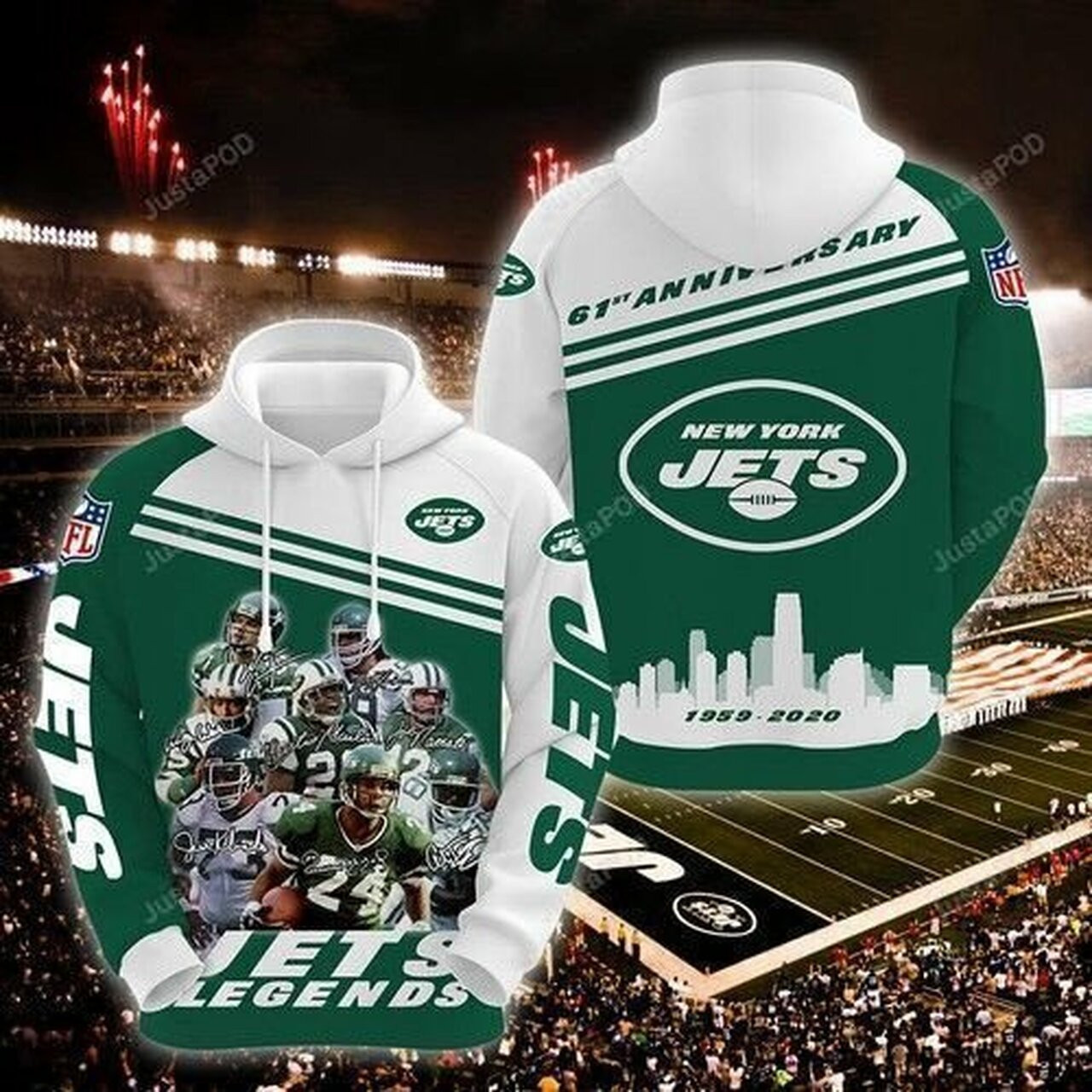 Official Nfl New York Jets Legends 61st For Unisex 3d All Over Print Hoodie