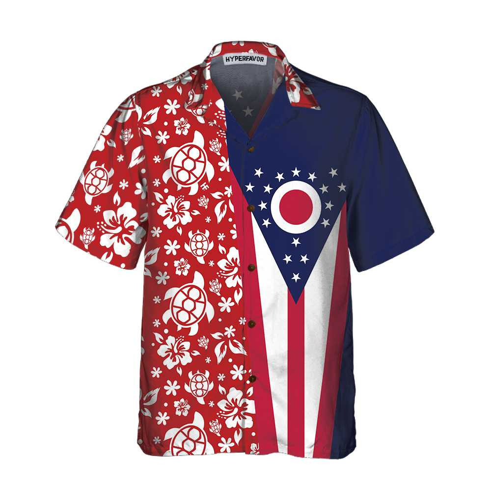 Ohio Flag And Hibiscus Pattern Ohio State Hawaiian Shirt Ohio Flag Shirt For Men And Women Proud Ohio Gift