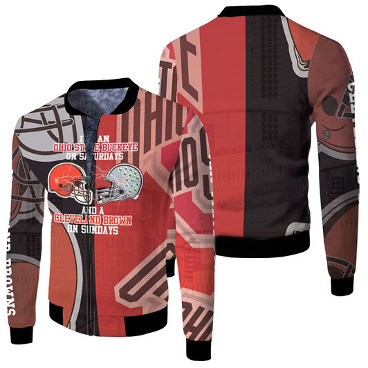 Ohio State Buckeye On Saturdays Cleverland Brown On Sundays Fleece Bomber Jacket