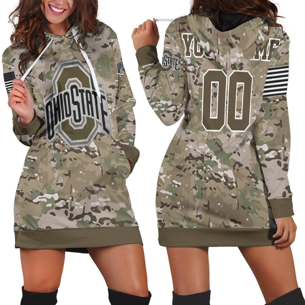 Ohio State Buckeyes Camouflage Veteran Personalized Hoodie Dress Sweater Dress Sweatshirt Dress