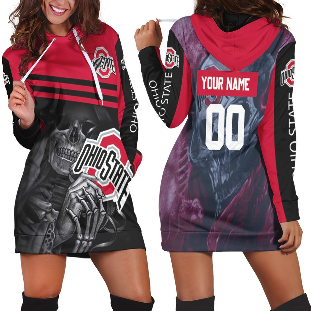 Ohio State Buckeyes Maiden Skull Fan Personalized Hoodie Dress Sweater Dress Sweatshirt Dress