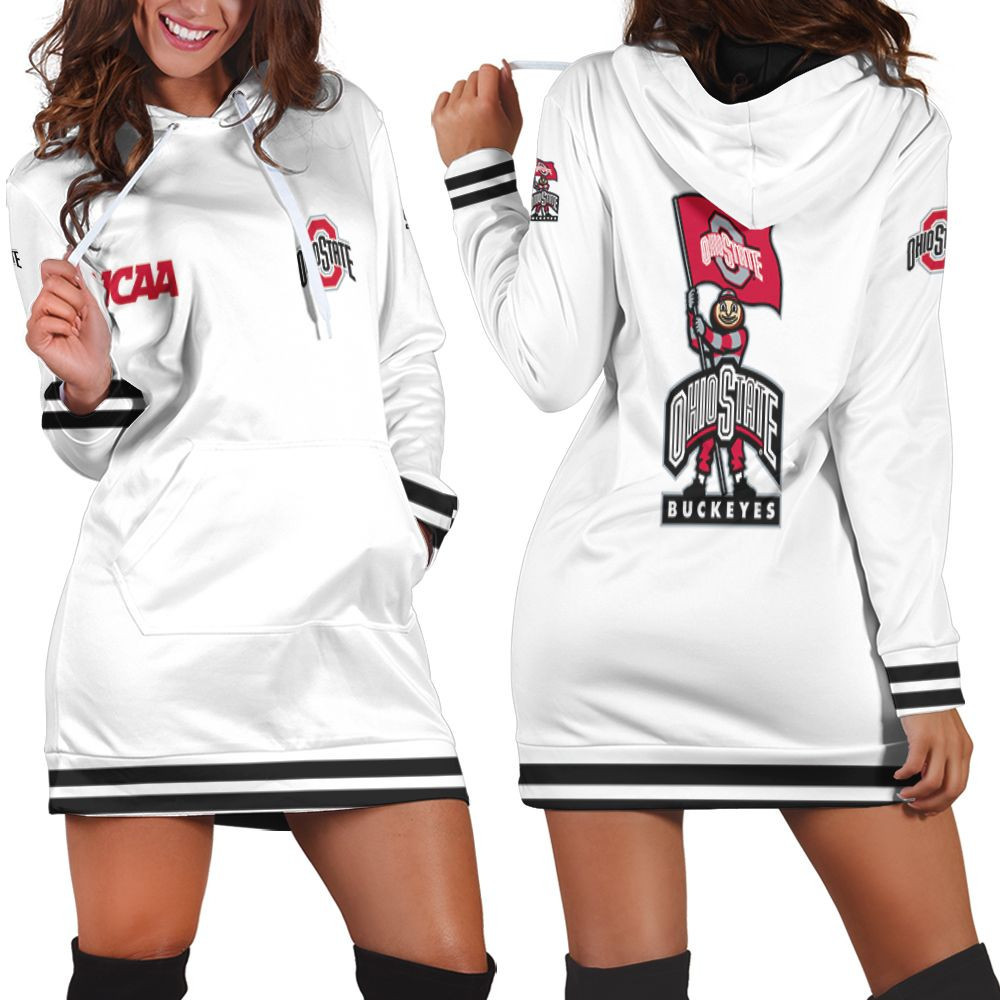 Ohio State Buckeyes Ncaa Classic White With Mascot Logo Gift For Ohio State Buckeyes Fans Hoodie Dress Sweater Dress Sweatshirt Dress