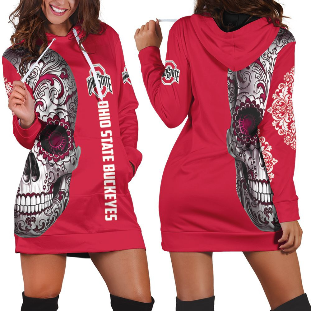 Ohio State Buckeyes Sugar Skull 3d Hoodie Dress Sweater Dress Sweatshirt Dress