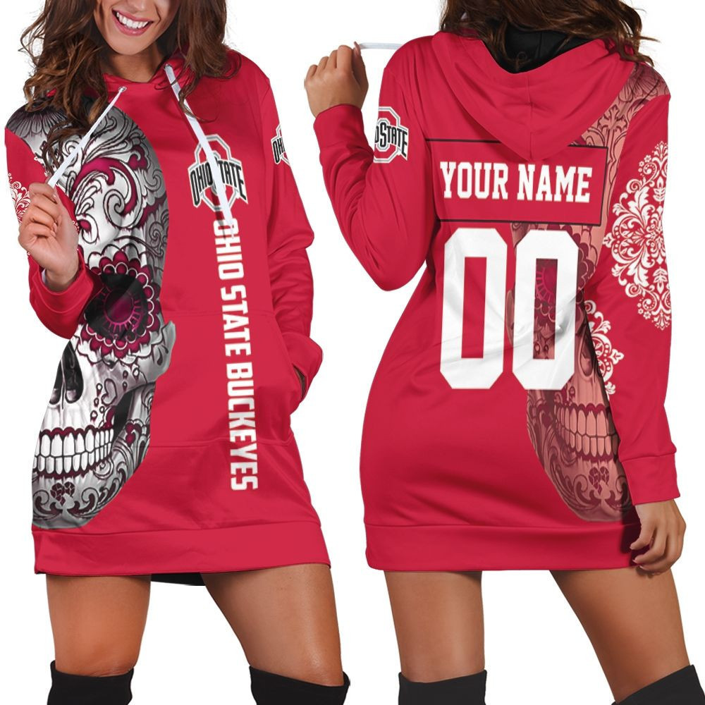 Ohio State Buckeyes Sugar Skull 3d Hoodie Dress Sweater Dress Sweatshirt Dress