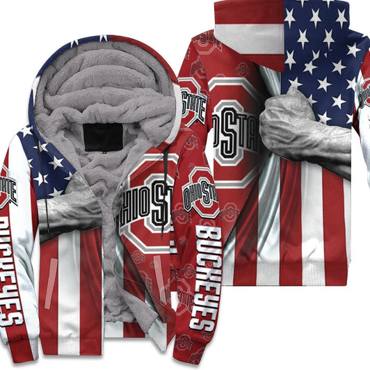 Ohio State Buckeyes Under American Flag 3D Fleece Hoodie