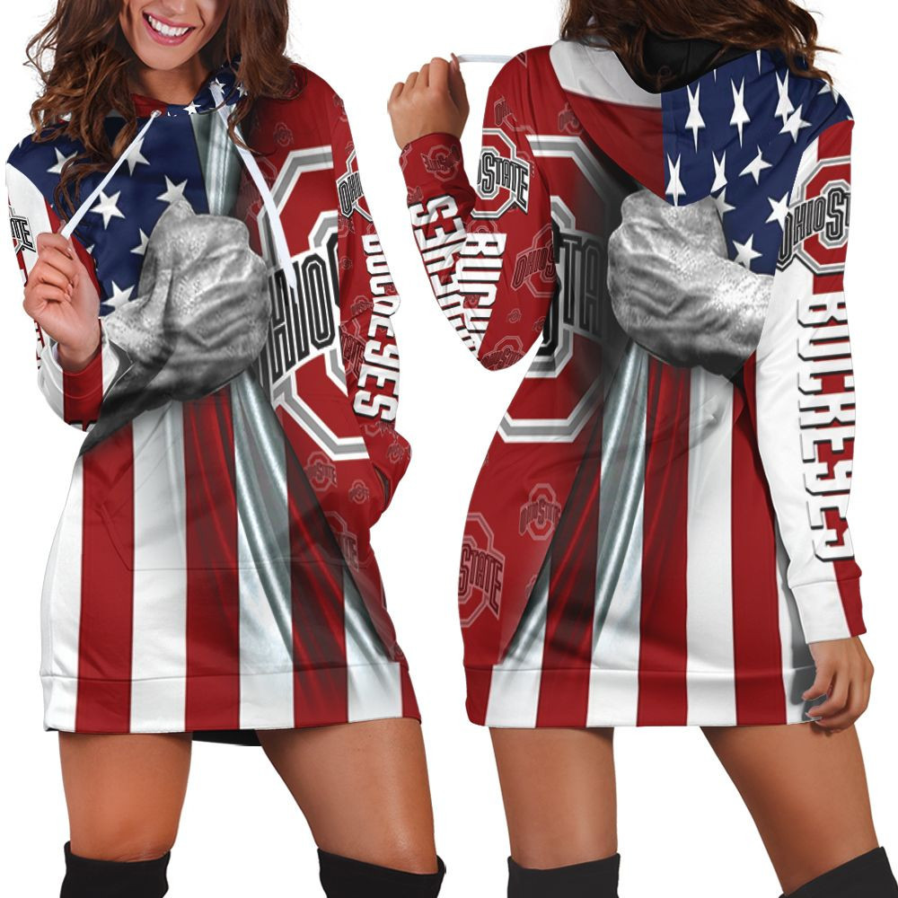 Ohio State Buckeyes Under American Flag 3d Hoodie Dress Sweater Dress Sweatshirt Dress