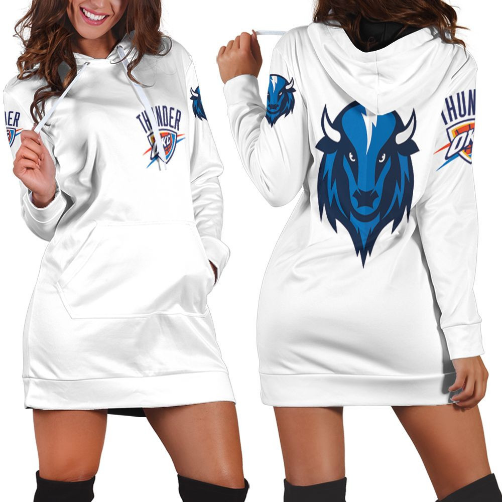 Oklahoma City Thunder Basketball Classic Mascot Logo Gift For Thunder Fans White Hoodie Dress Sweater Dress Sweatshirt Dress