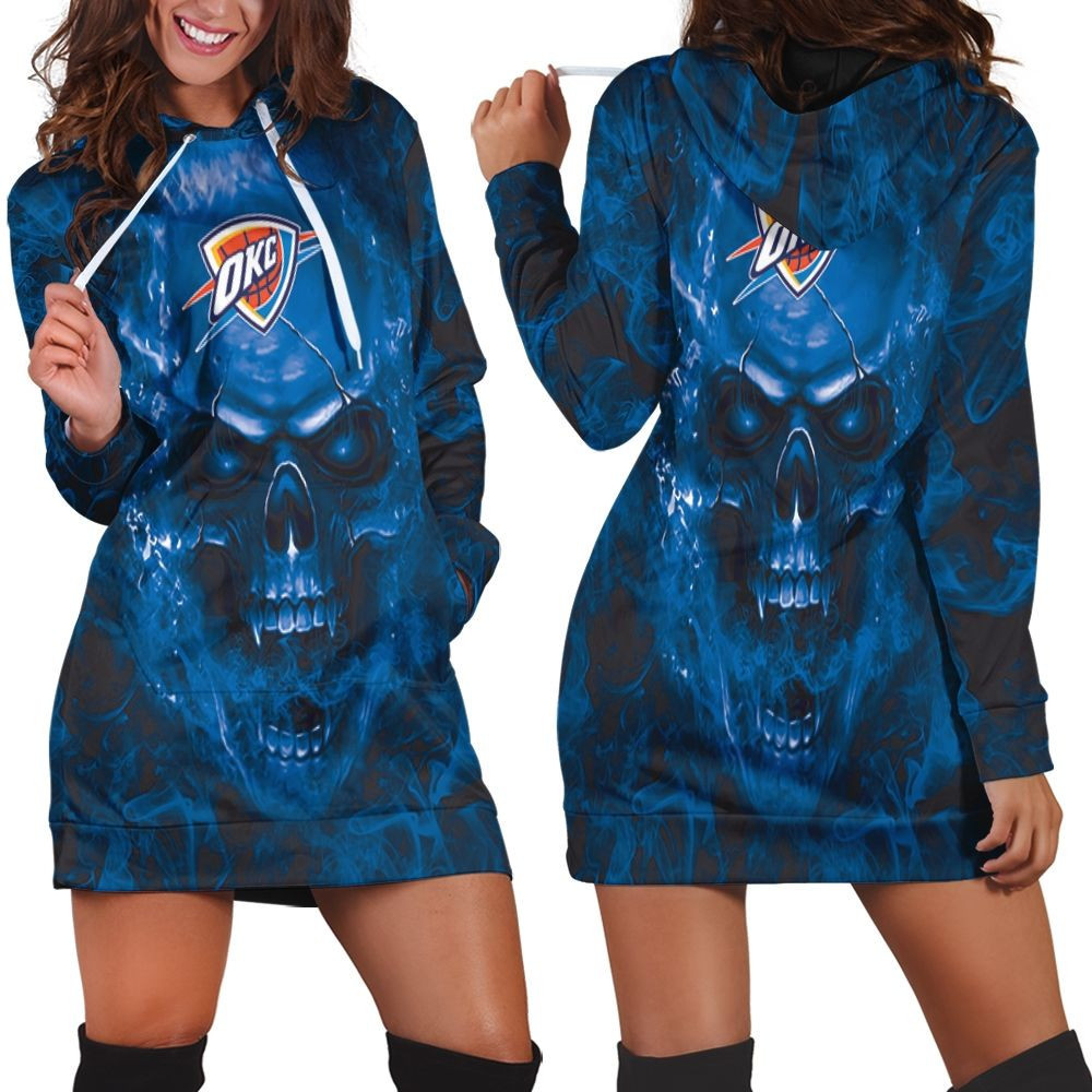 Oklahoma City Thunder Nba Fans Skull Hoodie Dress Sweater Dress Sweatshirt Dress