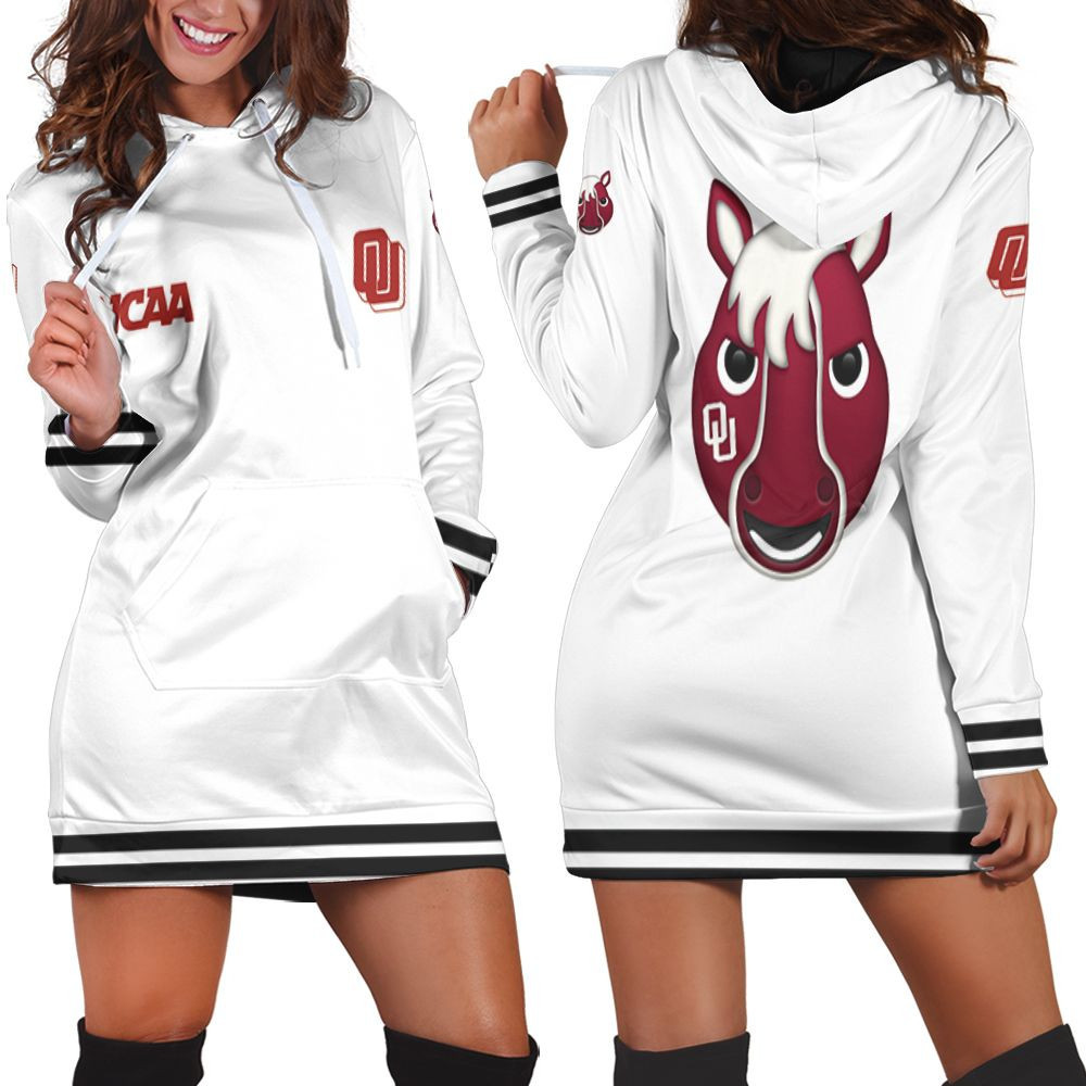 Oklahoma Sooners Ncaa Classic White With Mascot Logo Gift For Oklahoma Sooners Fans Hoodie Dress Sweater Dress Sweatshirt Dress