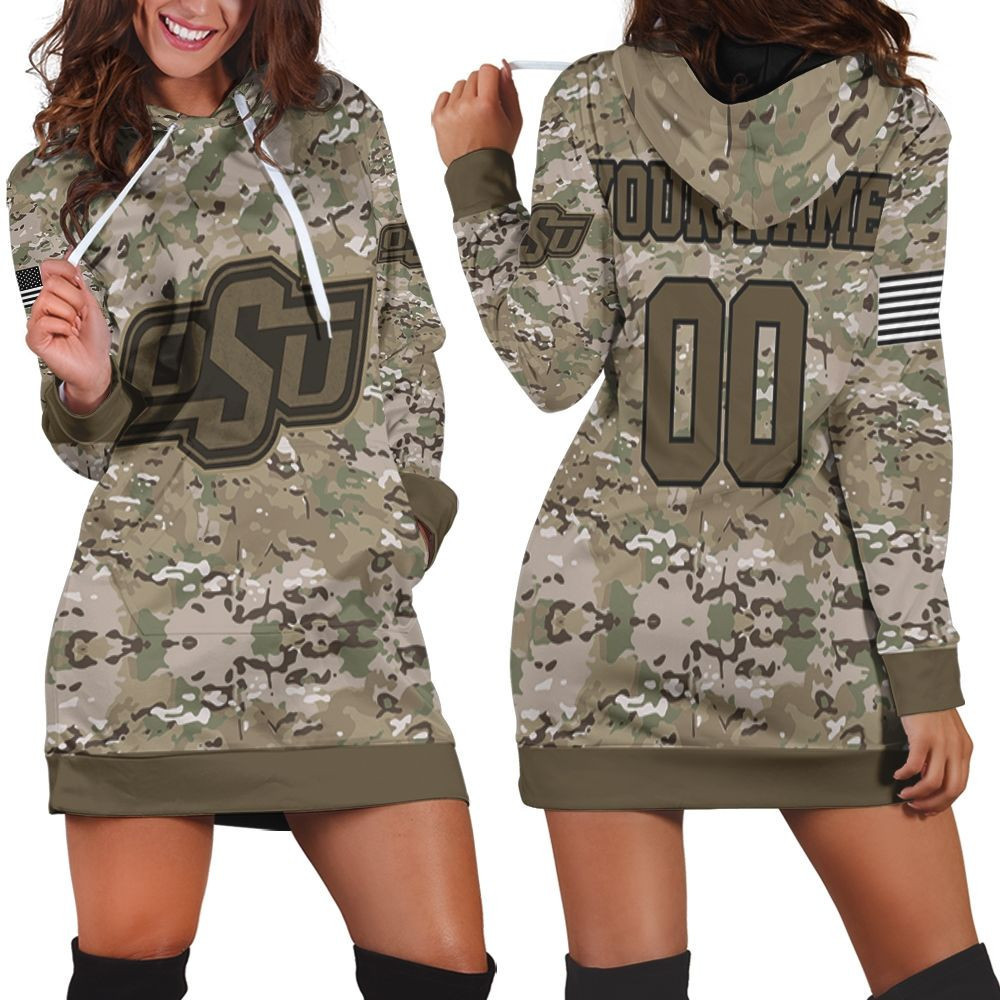 Oklahoma State Cowboys Camo Pattern Personalized Hoodie Dress Sweater Dress Sweatshirt Dress