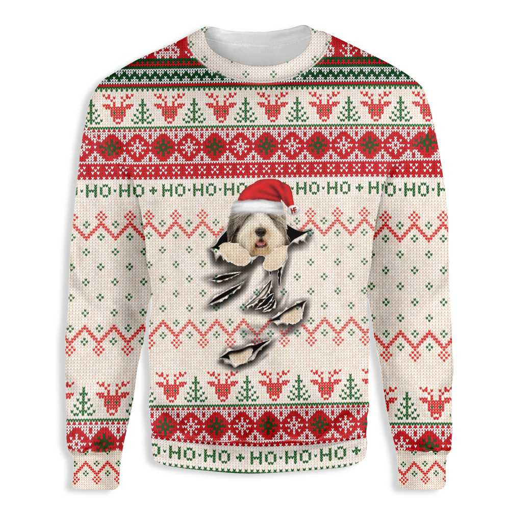 Old English Sheepdog Scratch Ugly Christmas Sweater Ugly Sweater For Men Women, Holiday Sweater
