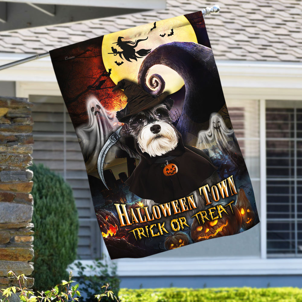 Old Town Dog Halloween Town Schnauzer Dog Flag Halloween Outdoor Decor Fall Yard House Decoration