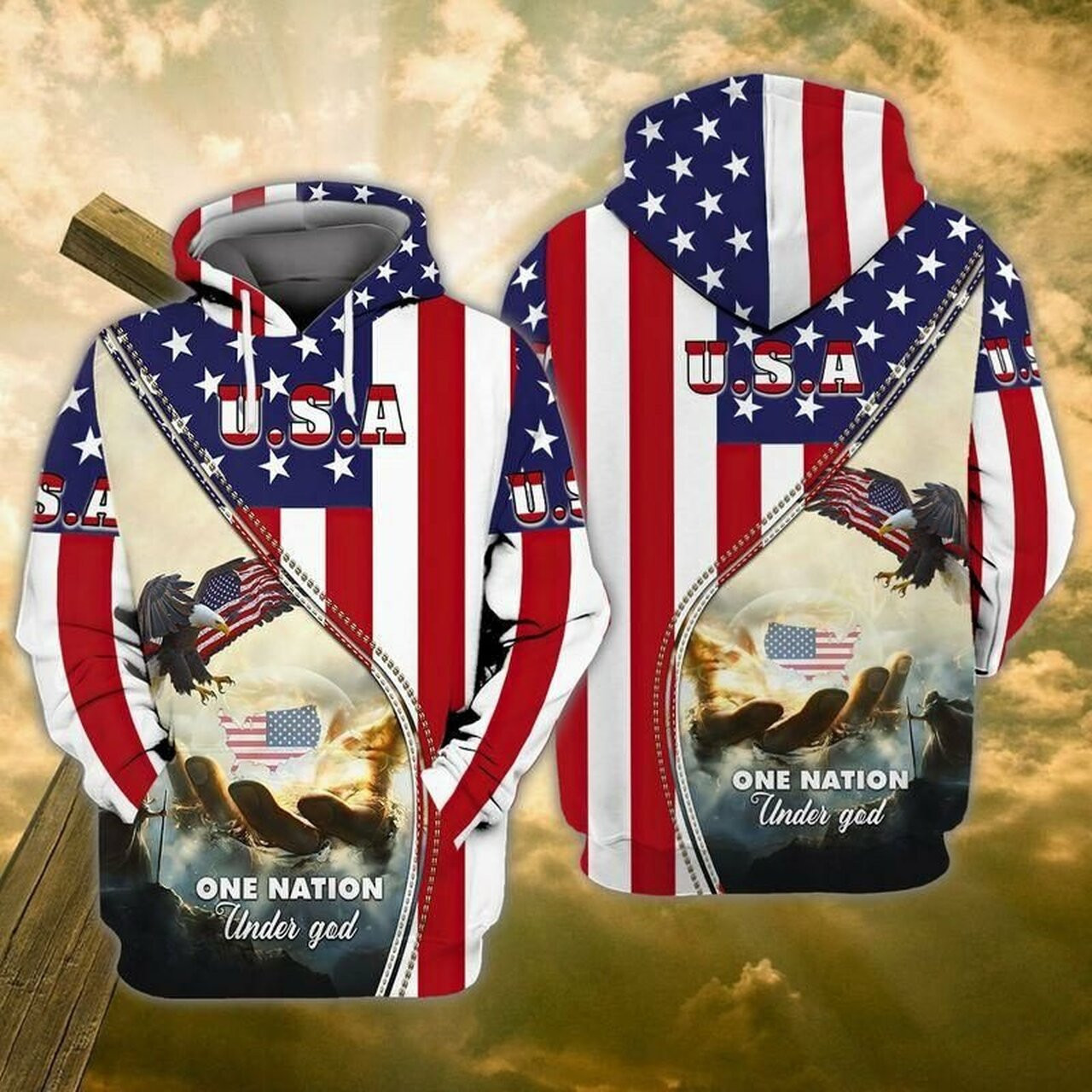 One Nation Under God Eagle 3d All Over Print Hoodie, Zip-up Hoodie