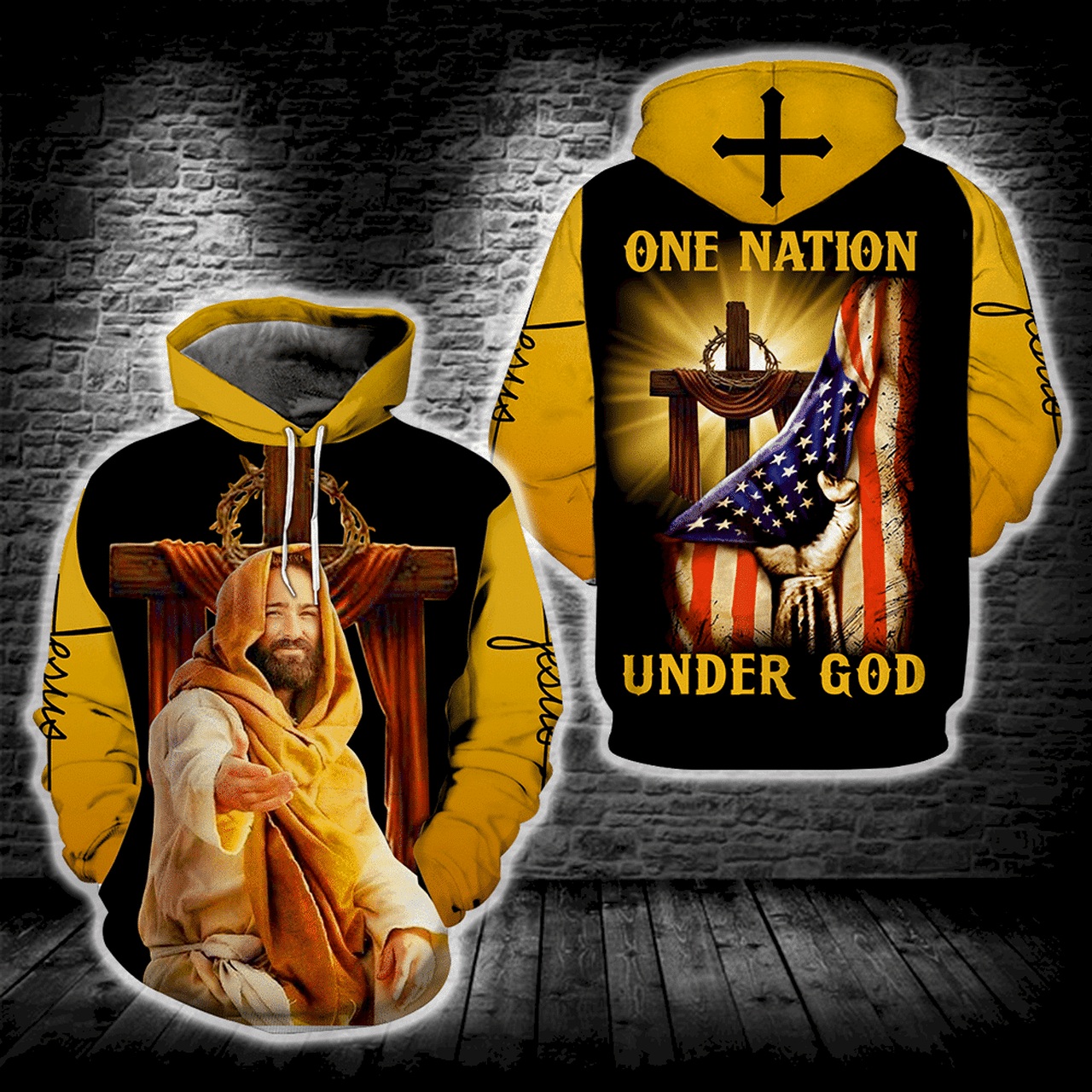 One Nation Under God Us Flag Cross All Over Print Z1007 Hoodie