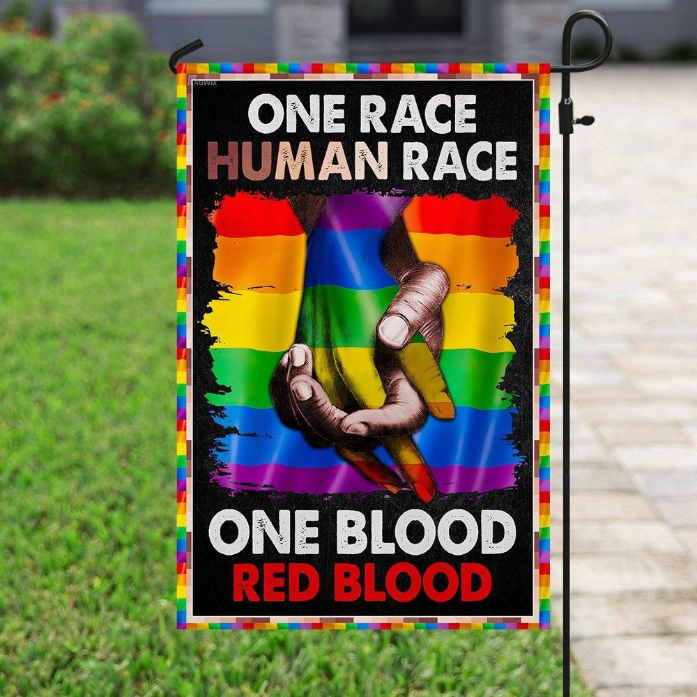 One Race Human Race One Blood Red Blood LGBT Pride Month Garden Flag House Flag