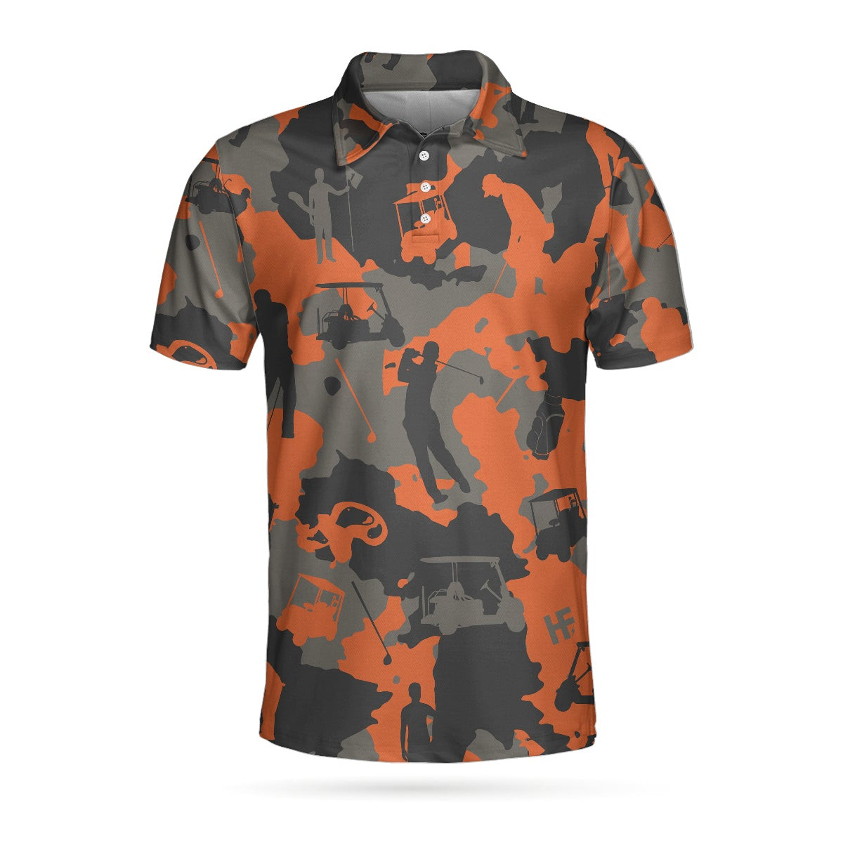 Orange Camouflage Golf Polo Shirt Golfer Silhouette Pattern Polo Shirt Camo Golf Shirt For Men