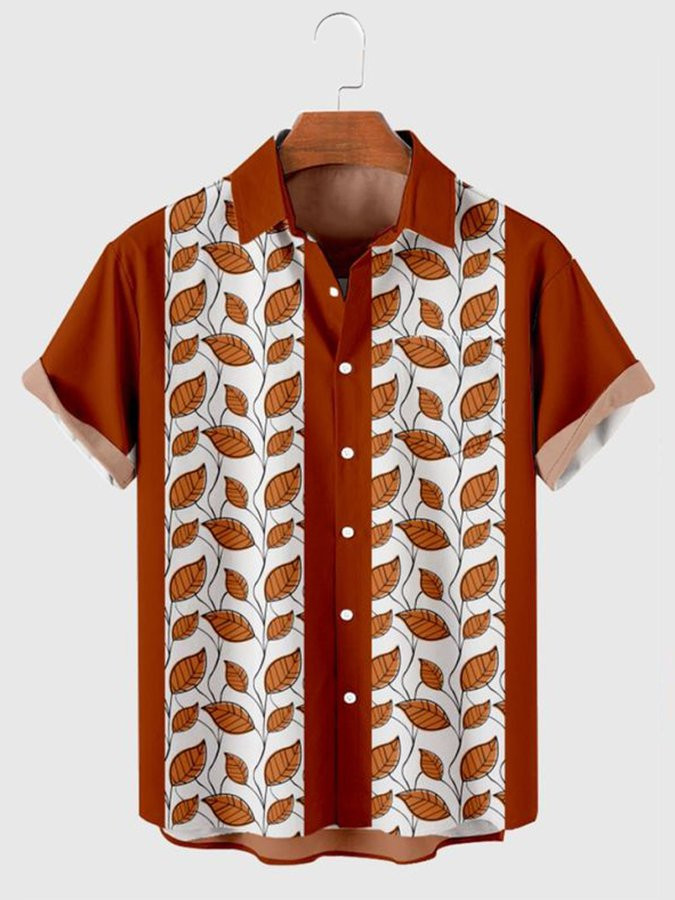 Orange Casual Cotton-Blend Leaf Shirts  Tops Hawaiian Shirt for Men Women