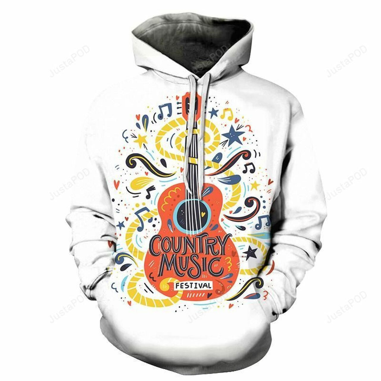 Orange Guitar Country Music White 3d All Over Print Hoodie
