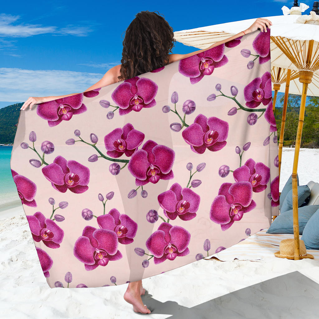 Orchid Pattern Print Sarong Cover Up Orchid Pareo Wrap Skirt Dress