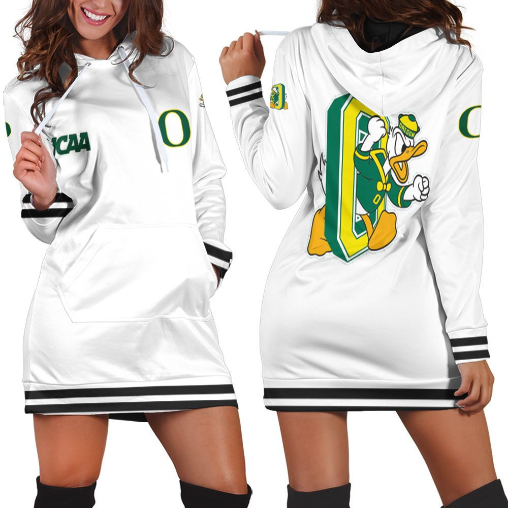 Oregon Ducks Ncaa Classic White With Mascot Logo Gift For Oregon Ducks Fans Hoodie Dress Sweater Dress Sweatshirt Dress